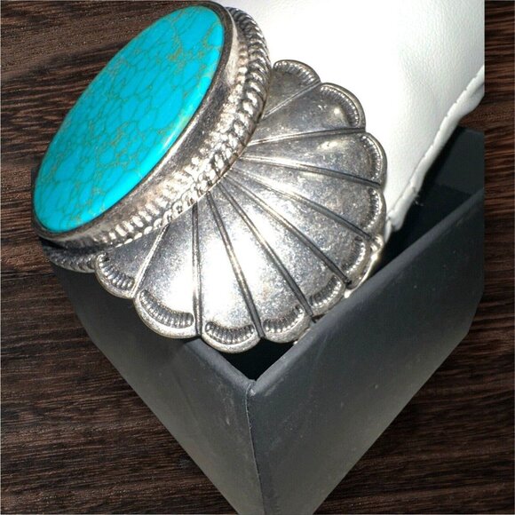 Blue Turquoise Silver Western Southwest Stretch Bracelet Ranch Wear Cowgirl - Picture 16 of 16